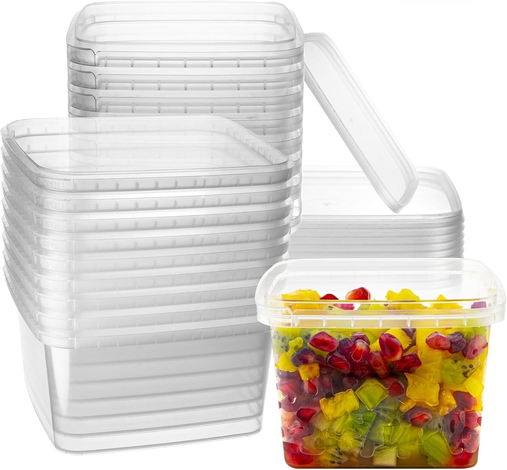 NYHI 40 Pack Square Clear Deli Containers with Lids Disposable BPA Free Square Plastic Food Storage Containers with Lids Airtight for Meal Prep Take Out Kitchen (16 oz)