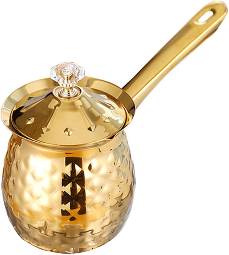 BESTOYARD Turkish Coffee Pot Stainless Steel Arabic Coffee Maker 600ml Mini Milk Warmer Butter Warming Pan Handmade Ottomans Hammered Cezve Jezve Ibrik Brikis Gravy Jug for Stove Golden
