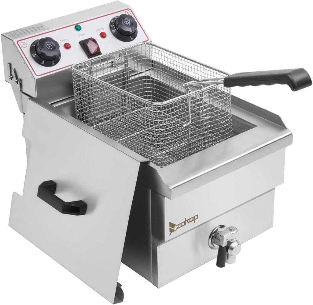 EH101V 8.5QT/8L Total Capacity 12.5qt/11.8l Stainless Steel Faucet Single Tank Deep Fryer 1700W Max (8L Large Fryer basket/ Large Handle)