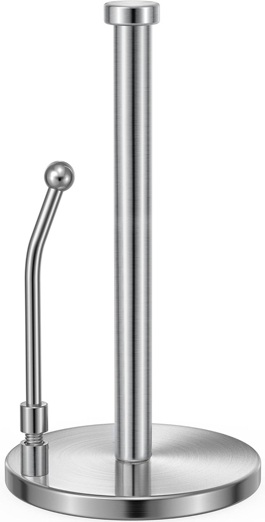 SMARTAKE Paper Towel Holder, Paper Towel Dispenser Standing Weighted Base Non Slip, Spring Arm for Easy Tear, Stainless Steel Paper Towel Holder for Home Kitchen Countertop Tabletop, Silver