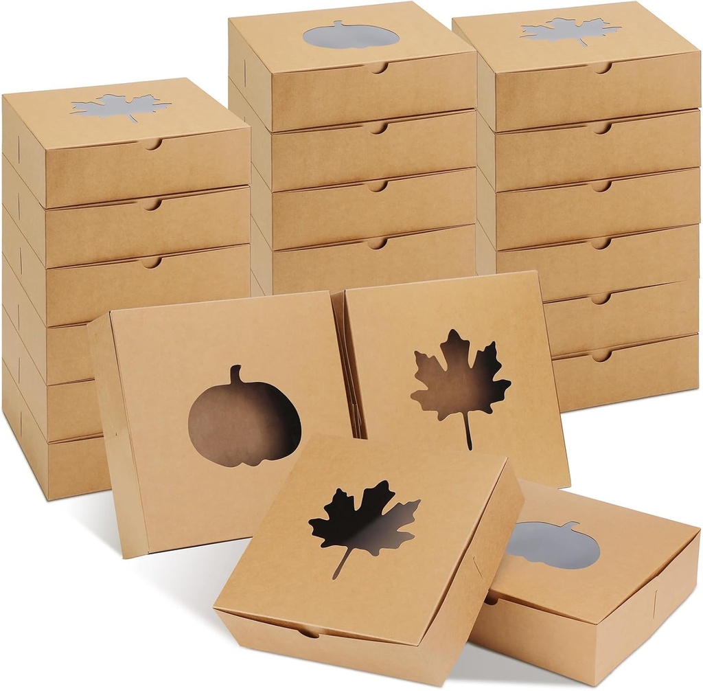 Censen 20 Pcs Thanksgiving Cardboard Bakery Cookie Boxes Autumn Fall Kraft Baking Treat Cookie Boxes for Fall Thanksgiving Table Holiday Supplies Gift Giving(7.87 x 7.87 x 2.36 Inch)