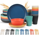 LAERJIN 56 Piece Wheat Straw Dinnerware Sets,Unbreakable Reusable Dinnerware Set,Dishwasher & Microwave Safe Plates and Bowls Sets, for Apartment Essentials, Outdoor Camping, Colourful
