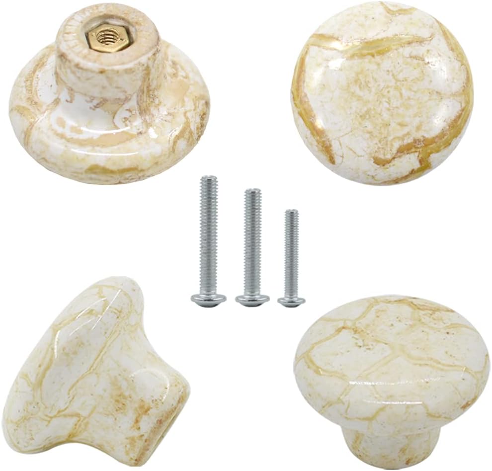 10 Pack 1.2" Ceramic Knobs Door Handle Cabinet Drawer Marble Finish Cupboard Pull for Cupboards, Wardrobe, Drawer, Dresser, Chest