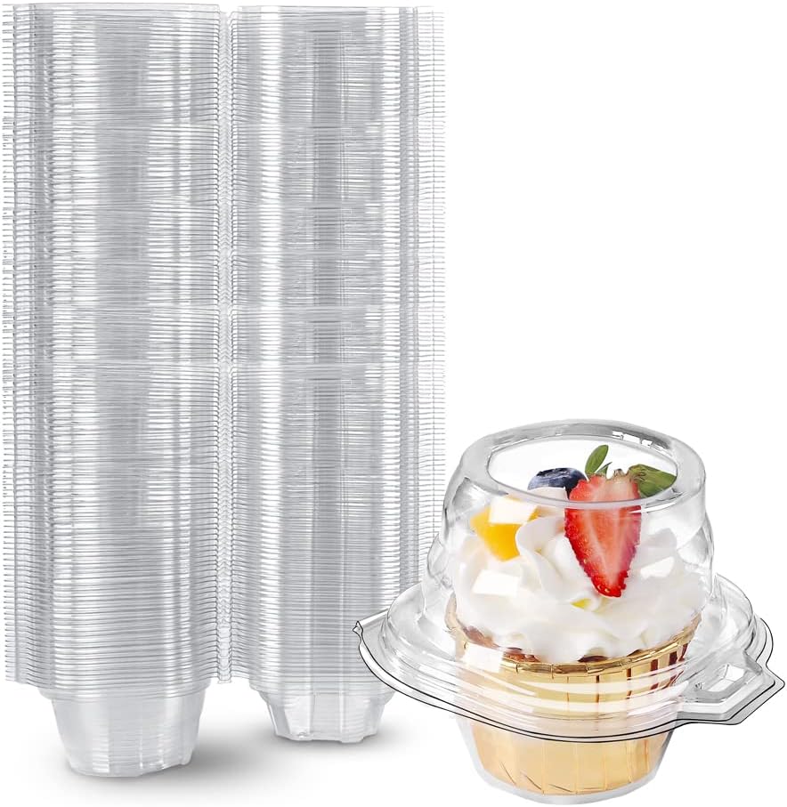 180 Packs Individual Cupcake Containers Stackable Single Compartment Cupcake Disposable Carrier Holder Box Deep Dome Clear Plastic BPAFree (180 counts)