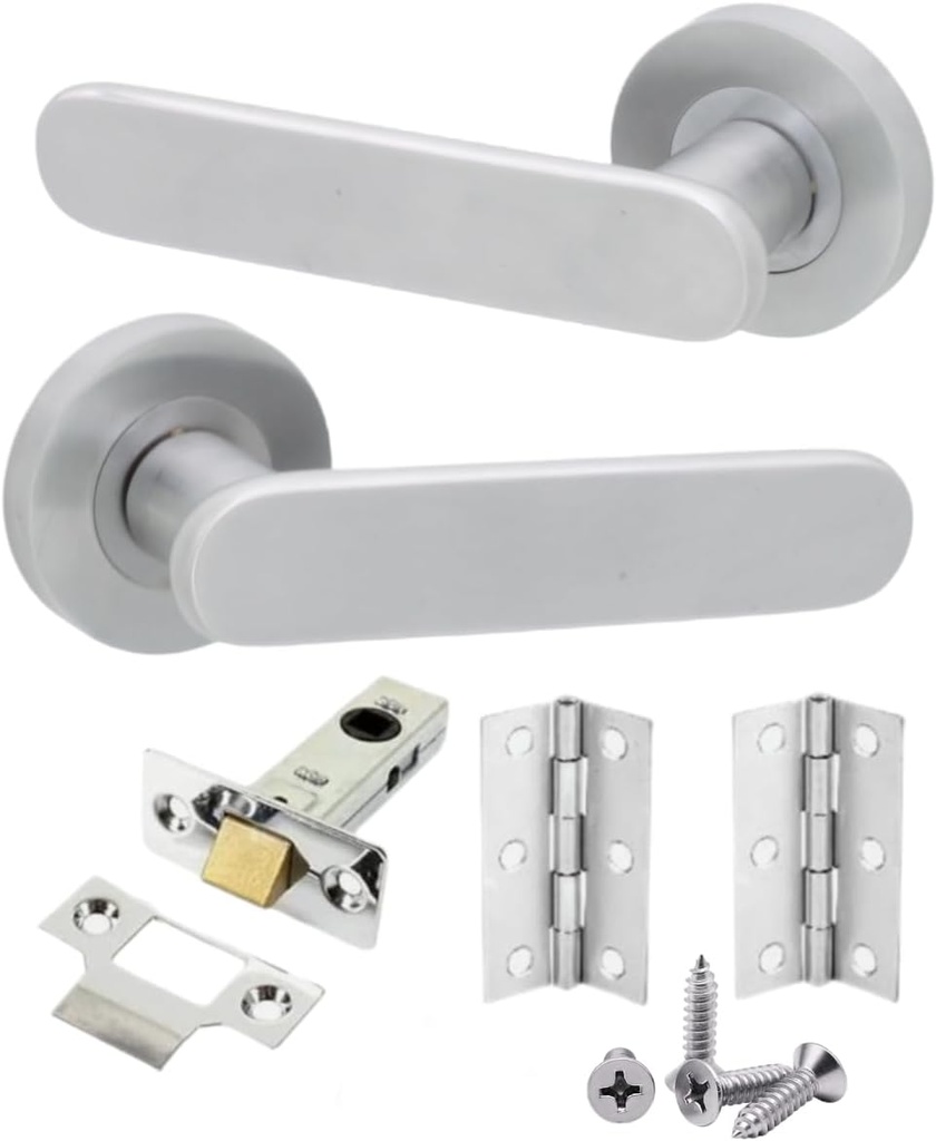 1 Set Internal Satin Chrome 'Sky' Lever on Rose Door Handle Pack Latch& Hinge