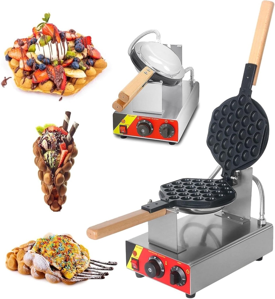 Commercial Bubble Waffle Maker, Electric Bubble Waffle Iron with Nonstick Coating and Manual Thermostat, 180° Rotatable, Make Homemade Ice Cream Cones