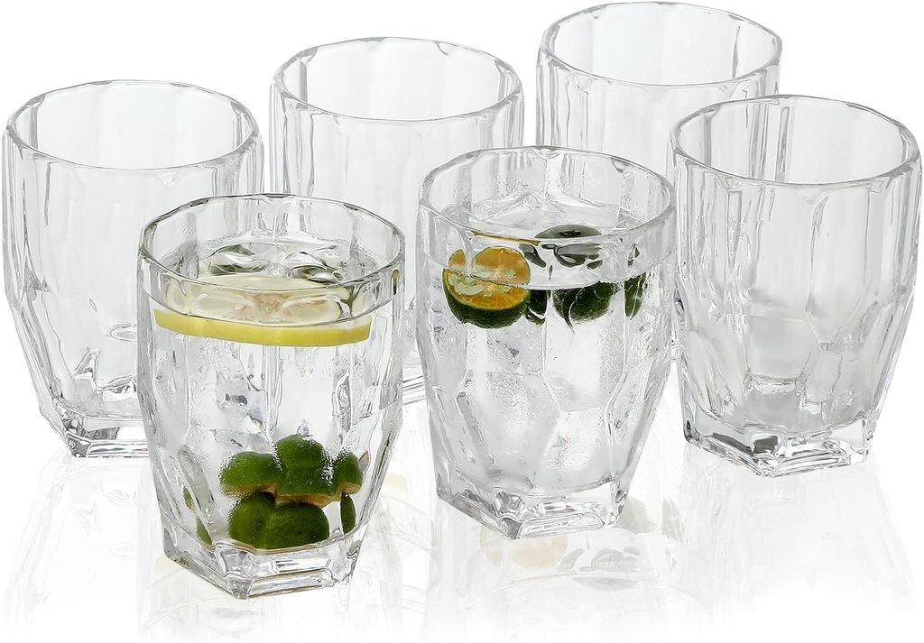 G Polyhedron Tumbler Glasses 10.0 oz. set of 6 Durable Drinking Rock Cups For Old Fashion Soda Juice Milk Coke Beer Tea Spirits Water Ice Beverage Everyday Use