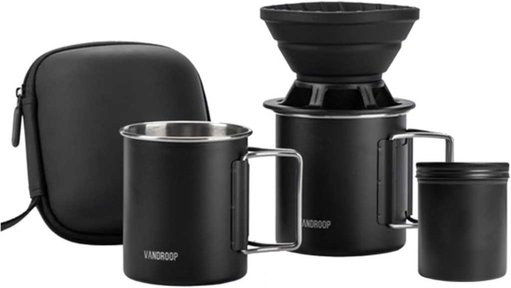 Portable Pour Over Coffee Maker Set with 7oz Coffee Container, Collapsible Silicone Coffee Dripper Set, Perfect for Travel, Camping, Home (2 cups)