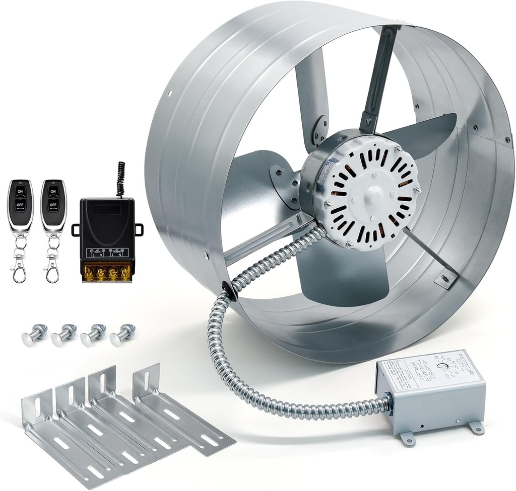 Criditpid 15" Gable Mount Vent Attic Fan,Exhaust Ventilation Fan with Adjustable Thermostat & Control Switch for Gable,Home,Shed,Garage,Portable Building,1300CFM,1850 Sq.Ft Coverage Area.