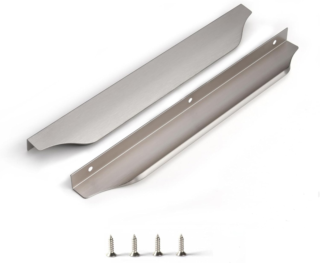 Edge Finger Tab Pulls for Cabinets Invisible Kitchen Concealed Aluminum Flat Hidden Drawer Pull Easy to Install Pack of 6 Brushed Nickel 11.81 inch 300mm Overall Length