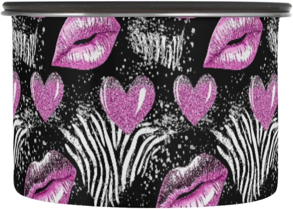 ALAZA Zebra Stripes Lips Hearts Airtight Coffee Bean Canister 17oz Food Storage Containers with Lids For Gournd, Tea, Sugar, Flour, Rice, Cereal, Candy Cookie Jar