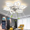 25.6" Bladeless Ceiling Fan with Lights Remote Control, Modern Low Profile Ceiling Fans with Lights Flush Mount, Dimmable 3 Color 6 Speeds LED Fan Lamp Indoor for Bedroom, Living Room -White