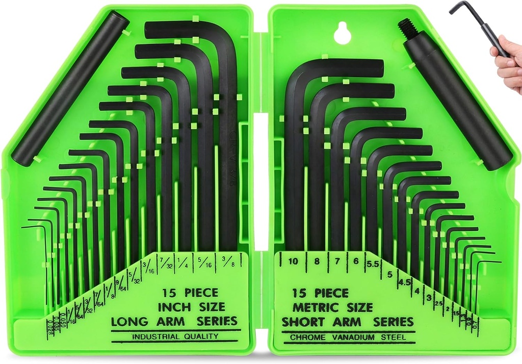 SWANLAKE 32PCS Hex Key Set, Allen Wrench Set Inch/Metric MM(0.7mm-10mm) SAE(0.028"-3/8)