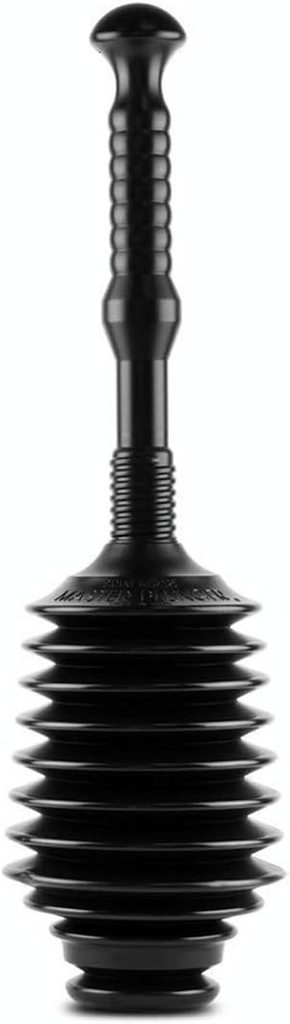 Master Plunger MP100-3 Heavy Duty Toilet Plunger Clears, Kitchen Sinks, Garbage Disposal and, Toilets Fast. Equipped with Patented Automatic Air Relief Valve, Black