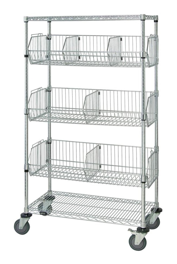 Quantum Storage Systems M1836BC6C 5-Tier Mobile Wire Basket Unit with 3 Baskets, Chrome Finish, 18" Width x 36" Length x 69" Height