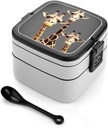 Bento Lunch Box for Women Lunch Containers for Adults Three Giraffe Double Layered Lunchbox Large Capacity Bento Box with Cutlery for Work Picnic Camping Travel, style