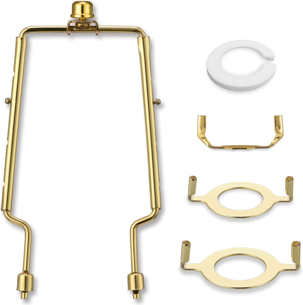 Lamp Shade Holder, 7 8 9 10 inch Adjustable Lamp Harp, Hardware Parts Included Brass Harp Frame and Finials, Standard Saddle, E14 E26 E27 Light Base UNO Fitter Adapter, Lamp Bracket Accessories (Gold)