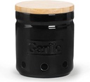 ONTUBE Garlic Keeper with Wooden Lid, 4.5-Inch Ceramic Garlic Holder Storage, Garlic Container for Kitchen, Garlic Saver to Keep Your Garlic Cloves Fresh Longe 24 oz, Black