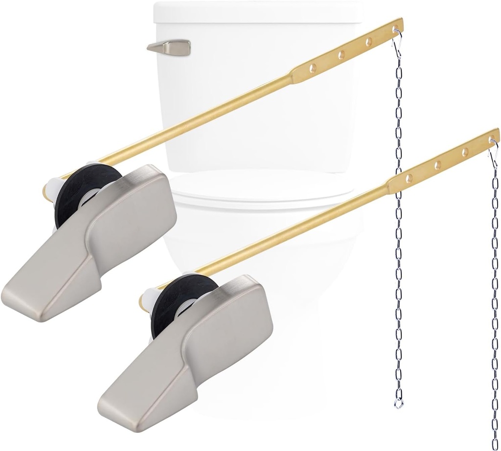 Hygie Rinse 2PACK Universal Metal Toilet Handle Replacement Kit Compatible with American Standard/Mansfield/Gerber Toilet, Front Mount Toilet Tank Flusher Lever with Flapper Chain, Brushed Nickel