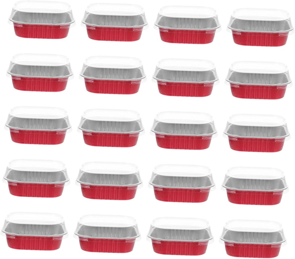 DECHOUS 20sets Square Aluminum Foil Dessert Containers with Lids Multi-function Pudding and Cupcake Cups for Baking and Serving Desserts
