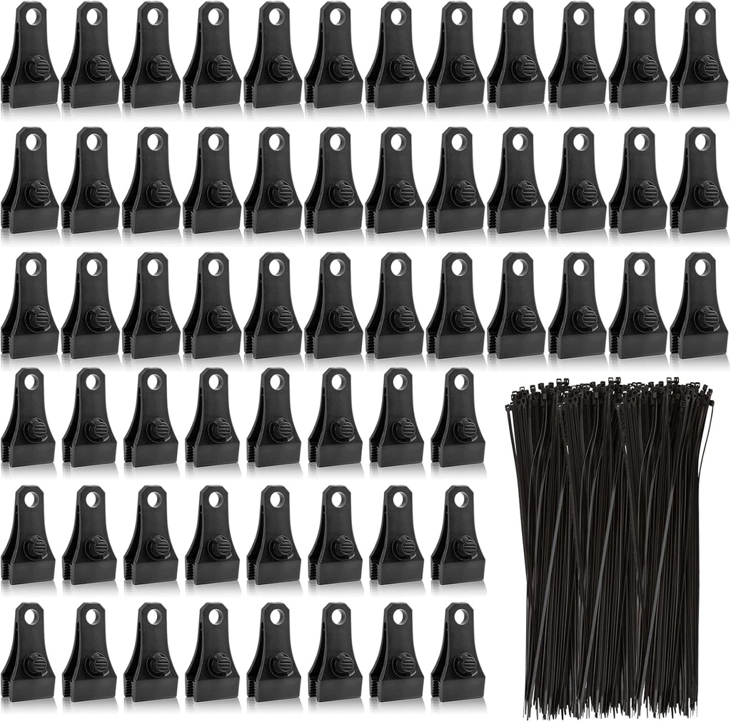 60PCS Upgrade Large Tarp Clips Heavy Duty Lock Grip Tarp Clamps Thumb Screw Tent Clamps with 200 Pcs Zip Cable Ties for Swimming Pool Cover Awnings Outdoor Camping Caravan Canopies Car Covers