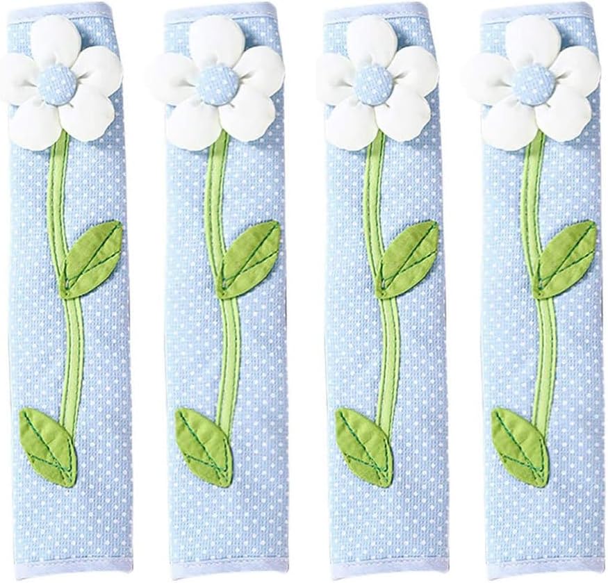 TEHAUX Set of 2 Refrigerator Door Handle Covers - 11 inch Flower Pattern Anti-Static Fingerprint Free Protection for Fridge Handles - Keep Appliance Clean