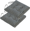 2-Pack Outdoor/Indoor Wicker Patio Seat Cushion Pad with Ties - Dining Chair Cushion, 17" x 17" (Blue Houndstooth)
