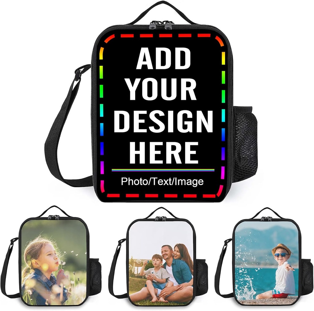 Custom Insulated Lunch Box for Girls Boys, Personalized Insulated Lunch Box with Your Photos Tex, Customized Reusable Lunch Bag Leakproof Cooler Tote Bag for School Office Travel Picnic
