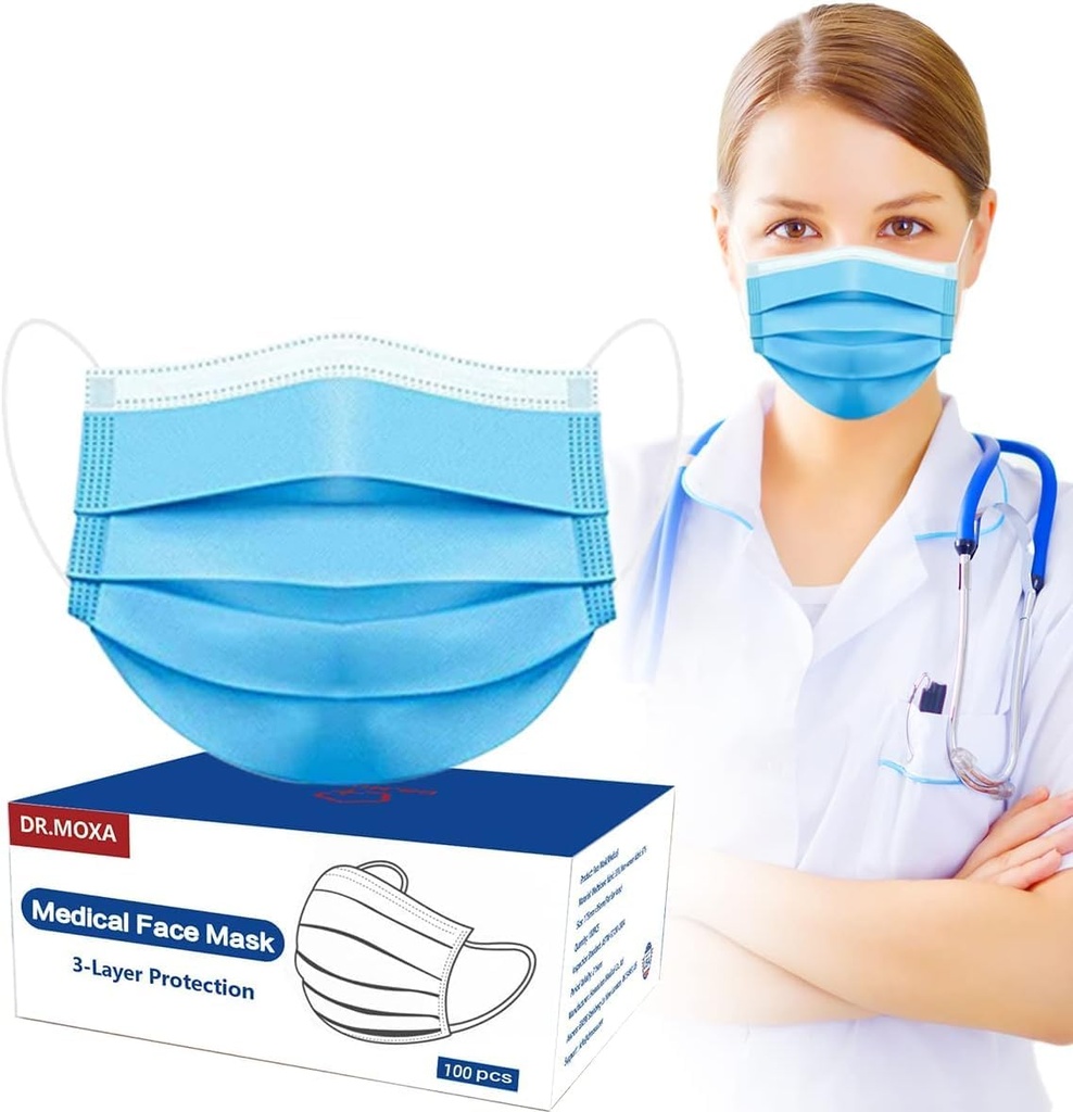 100 Pack Disposable Face Masks ASTM Level 2, Medical Grade 3 Ply Protection Face Mask for Adults - Comfortable,Soft, Breathable