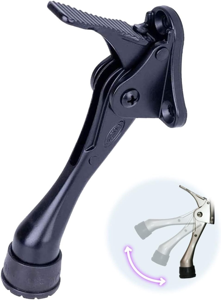 One Touch Kickdown Door Stopper, Door Holder, Heavy Duty Door Stops, Bottom of Door, Height-Adjustable Rubber Tips by HASHI (Black 4 inch x 1pack)