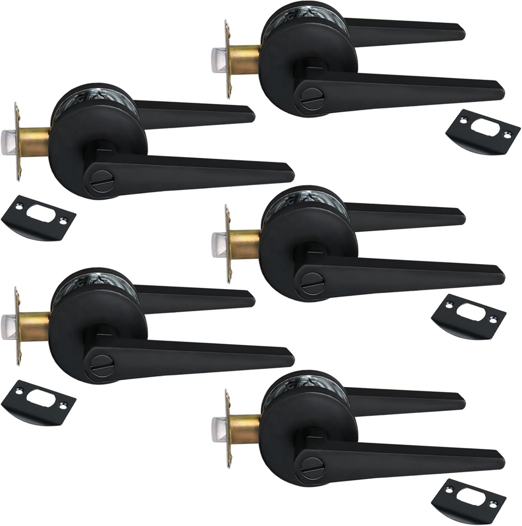 NEWBANG Round Plate Privacy Door Lever for Bedroom or Bathroom in Matte Black,TMC8820-DB-BK-5P