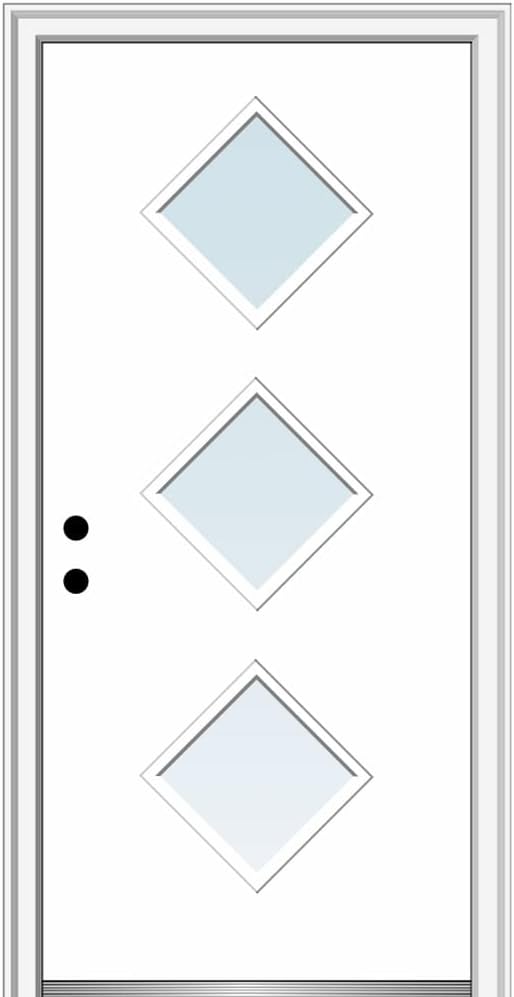 National Door Company, 32" x 80", Fiberglass Smooth, Primed, 3-Lite Diamond, Clear Low-E Glass, Prehung Single Front Door on 4-9/16" Primed Composite Frame