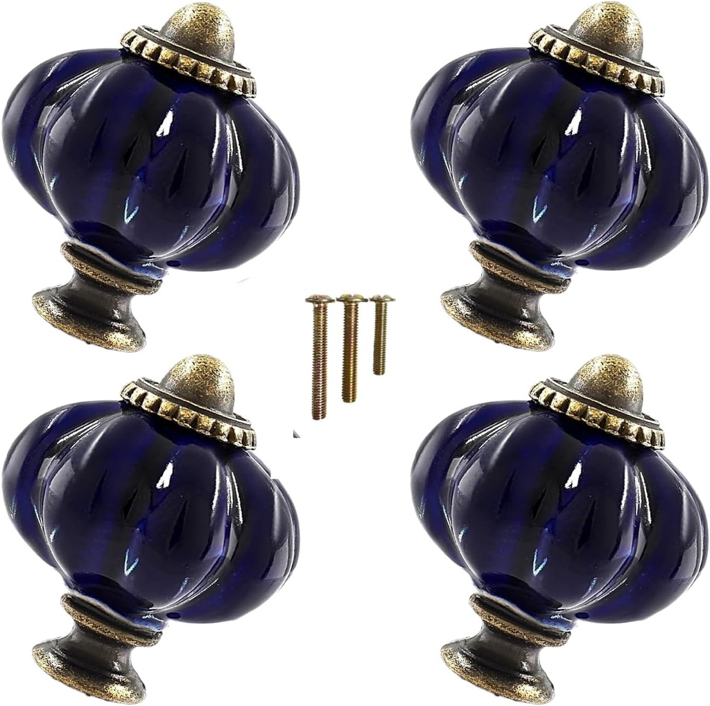Navy Blue Vintage Ceramic Cabinet Knobs, Dresser Knobs with Mounting Screws 4pcs