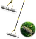 Thatch Rake 4.5FT Heavy Duty Metal Dethatcher Rake with Adjustable Long Handle 19-Tine 15” Wide Lawn Yard Garden Tool for Cleaning Dead Leaf Grass Loosing Soil