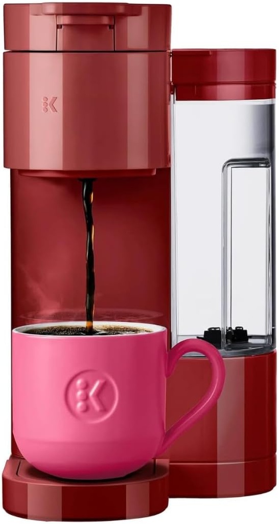 Keuriig K-Express Essentials Single Serve Coffee Maker, 3 Cup Sizes, 36oz Removable Reservoir, kcup Pod Compatible, Fast Brew, Travel Mug Friendly, Auto-Off, Compact 6.5” Design (Red)