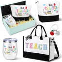Paterr Teacher Appreciation Gifts Set Thank You Best Teacher Tote Bag & Tumbler Christmas Appreciation Gifts for Women(Cute Style)