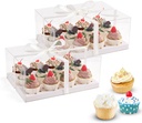 6Pcs Clear Cupcake Boxes,12 Count Cupcake Containers with Gift Ribbon,Plastic Cupcake Carrier Holder for Dessert Cookies Muffins Pastry (White/Clear, 12 Count/6pcs)