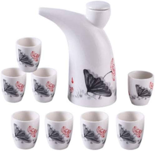 9 Pieces Set Jingdezhen Ceramic Wine Pot Wine Glass Set Household Wine Bottle Retro Chinese Court Antique Wine Jug Wineglass -A09