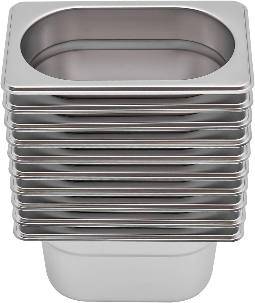 10 PCS Stainless Steel Steam Table Pan, 1.5L Commercia Pan,1/9 Size x 4" Deep Catering Food Trays for Home kitchen