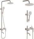 Aolemi Outdoor Shower Faucet SUS304 Triple Function Brushed Nickel Wall Mounted Stainless Steel Shower Fixture Kit with Hand Spray 8" Rain Shower Head