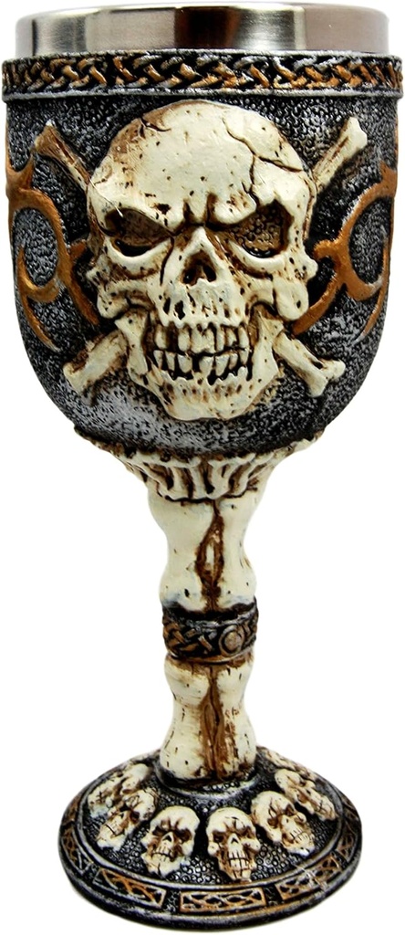 Ebros Skeleton Cross Bones Cracked Skulls Ossuary Graveyard Wine Goblet Chalice Figurine 6 Ounces