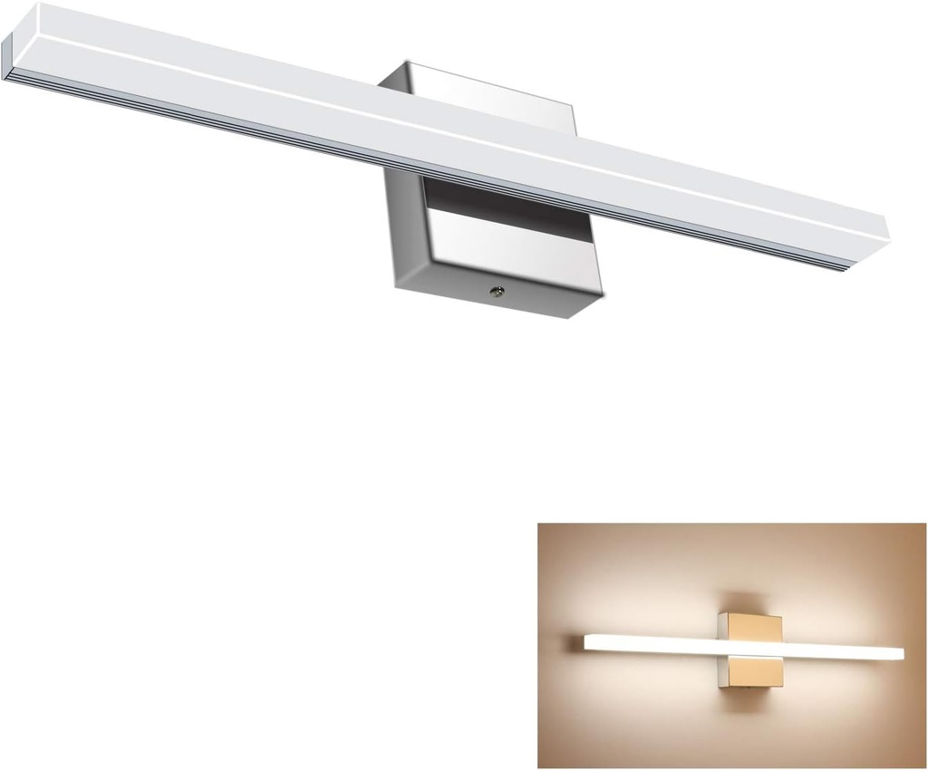 Vanity Light 12W 19.88inches LED 4000K Natural White Acrylic Chrome Rectangle Tube for Bathroom Vanity Light Bedroom
