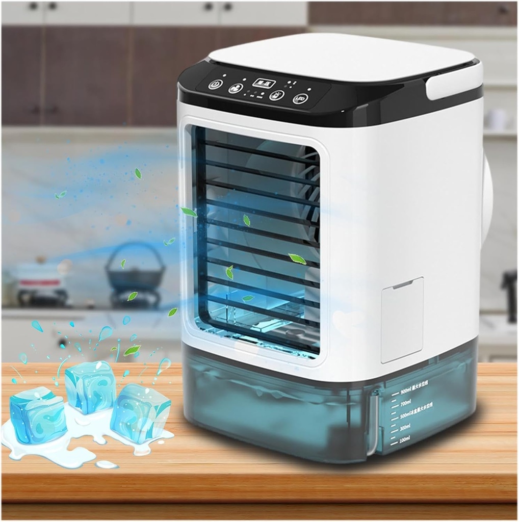EKsma Air Cooler, 900ml Water Tank,with Ice Box,3 Wind Speeds Mini Desk Air Conditioner Cooling Mist,7 LED Lights,with Handle Portable Air Conditioning for Home for Room Office