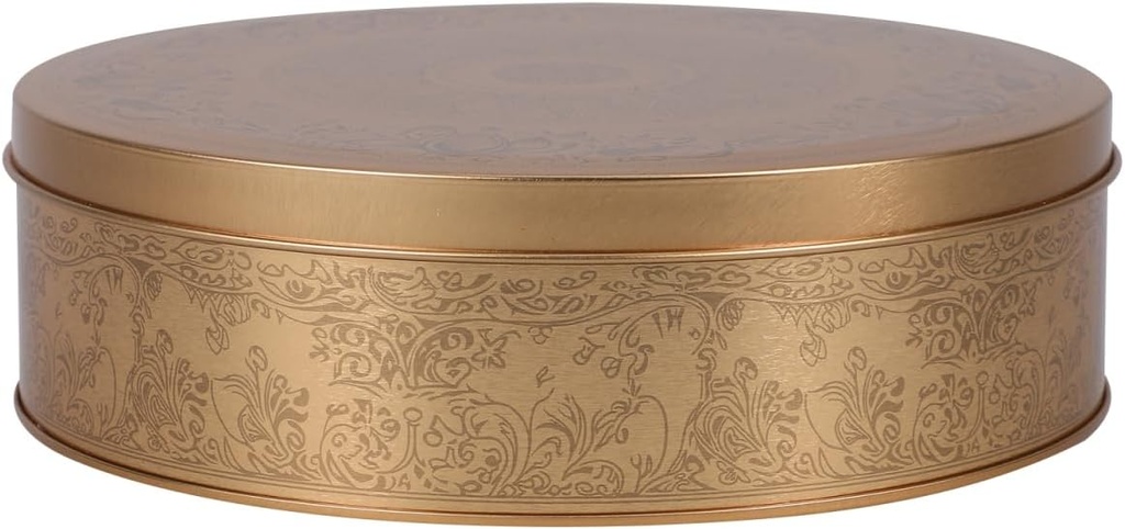 Luxshiny Cookie Tin with Lid Round Golden Cookie Jar Tin Cake Baking Pan Food Storage Container Snack Biscuits Treat Boxes For Keep Cookie Candy Patisseries Chocolate