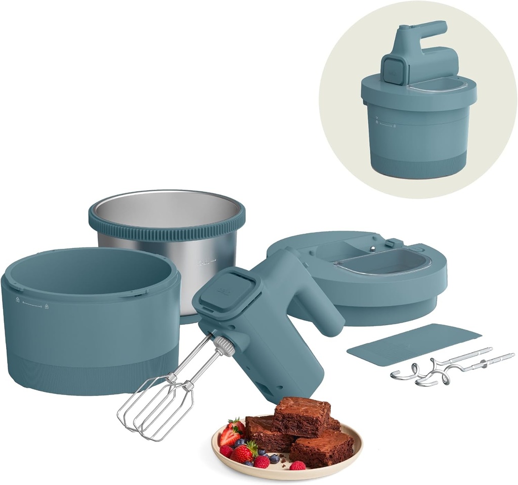 bella 3.5 Qt Hand & Stand Mixer, 2 in 1 Electric Mixer with Bowl, Dough Hook, Whisk & Egg Beater, Multifunctional Handheld Mixer for Baking, 200 Watt, Surf