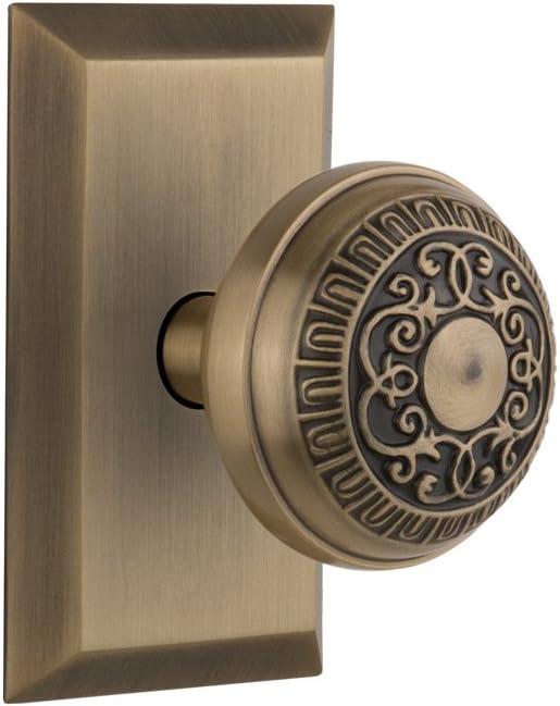 Nostalgic Warehouse Studio Plate with Egg & Dart Knob, Privacy - 2.375", Antique Brass