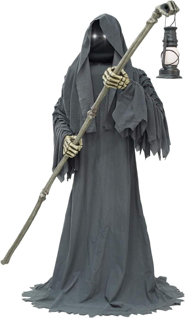 Haunted Hill Farm Motion-Activated 6-Ft. Tall Ghostly Guide, Plug-in Talking Scare Prop Animatronic with Spooky Sound Effects and Lights for Indoor or Covered Outdoor Creepy Halloween Decoration