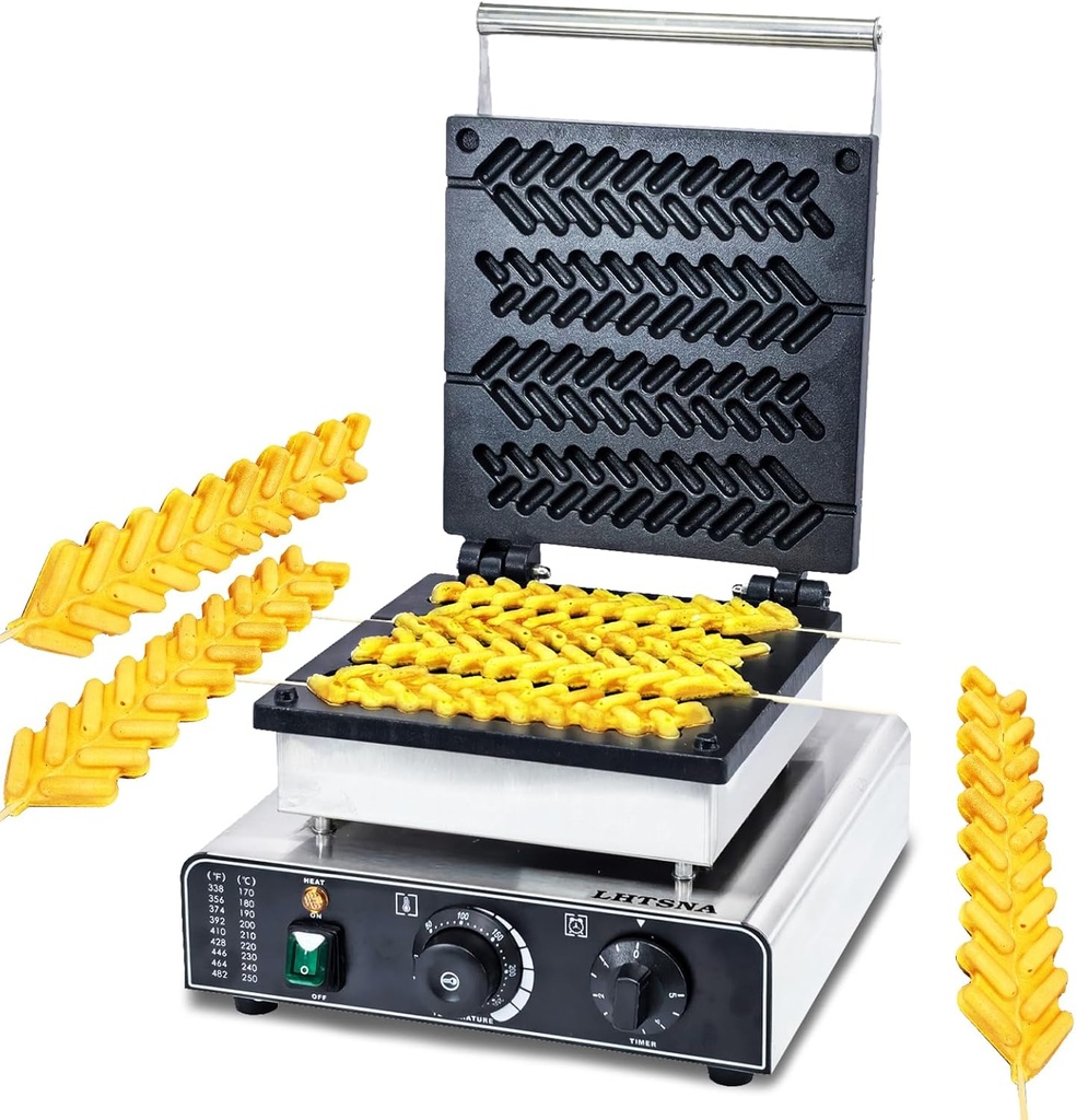 Commercial Stick Waffle Maker,110V Stainless Steel Waffle Making Machine, Waffles on a Stick Non-Stick Teflon Coating,110V 50-300℃/122-572℉ Adjustable