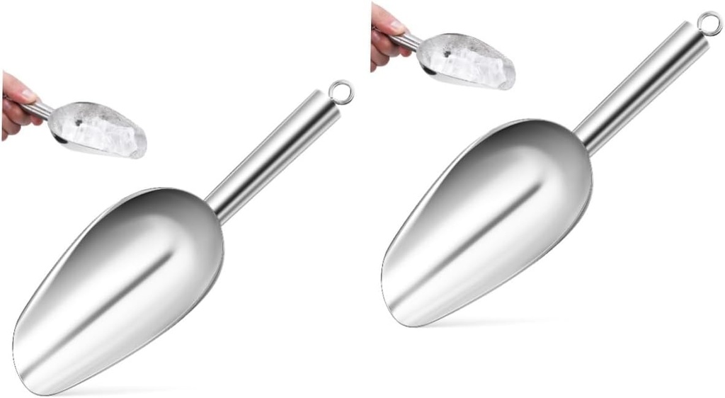 OUNONA Stainless Steel Food Scoop Thickened Ice and Flour Scoop with Ergonomic Handle for Ice Sugar and Cooking Ingredients Kitchen Utensil with Hanging Loop