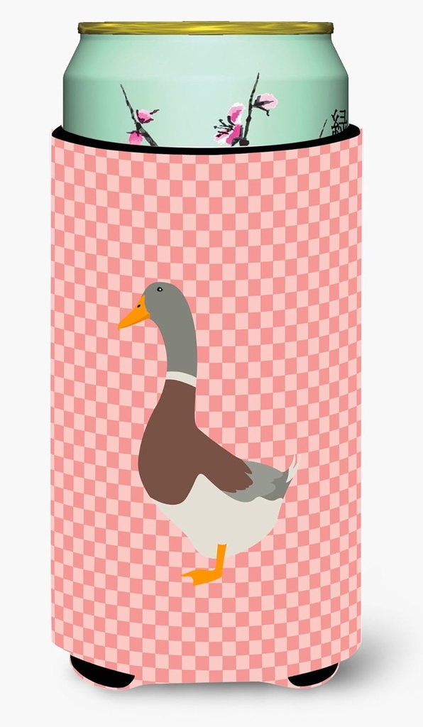 Caroline's Treasures BB7863TBC Saxony Sachsenente Duck Pink Check Tall Boy Hugger Can Cooler Sleeve Hugger Machine Washable Drink Sleeve Hugger Collapsible Insulator Beverage Insulated Holder